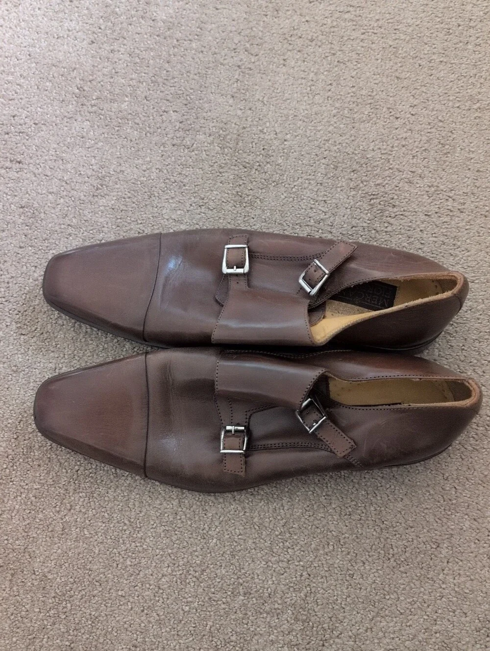 Mercanti Fiorentini Brown Leather Italian Double Monk Strap Dress Shoes